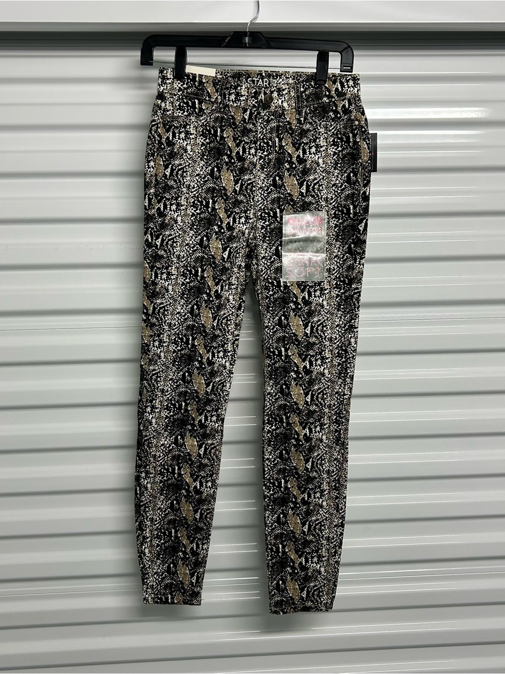 Vanilla Star Black & Beige Snake-Print Skinny Jeans
